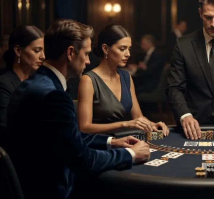 Stół do blackjacka z kartami i żetonami na eleganckim evencie