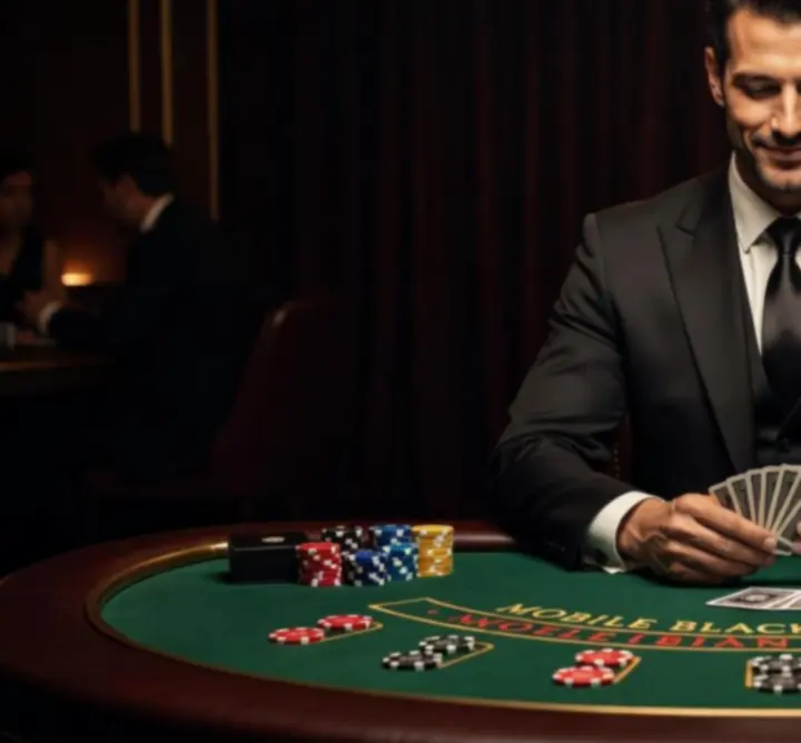 Profesjonalny krupier prowadzący rozgrywkę blackjacka na eleganckim evencie