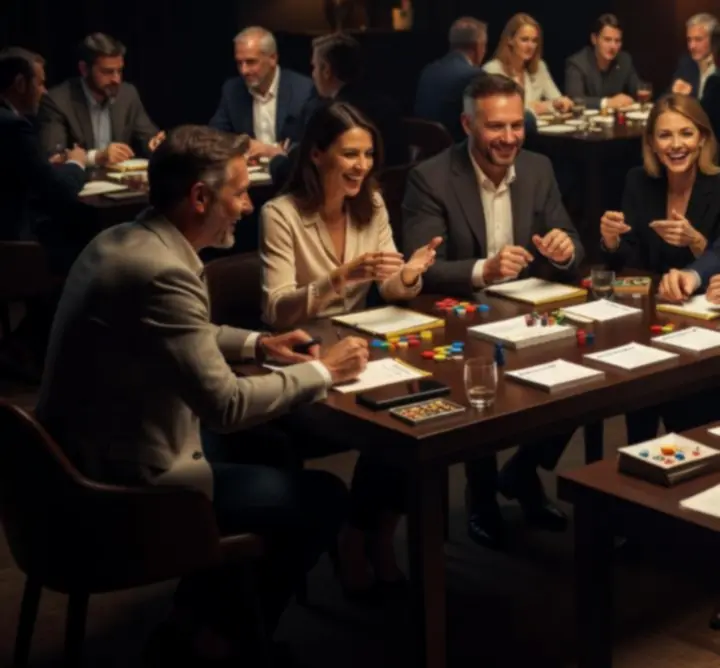 Stoły integracyjne z grami społecznościowymi podczas eleganckiego eventu